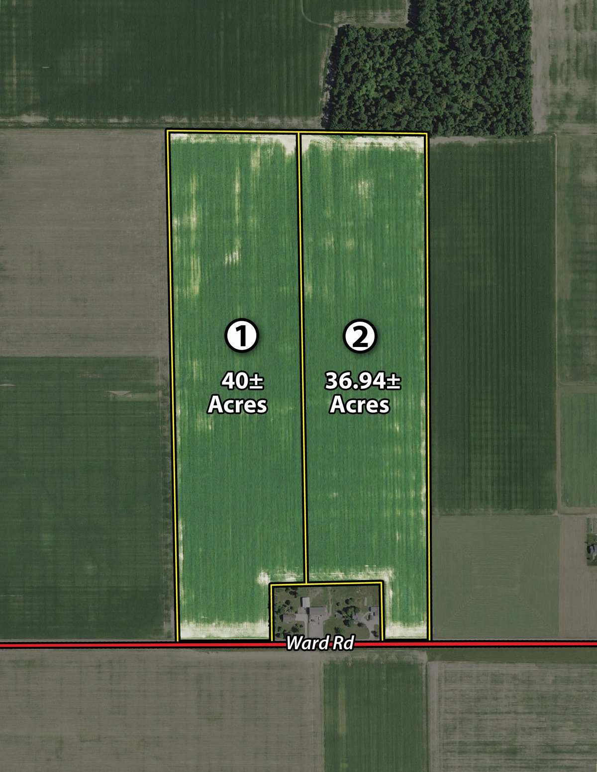 Tract map - LAND AUCTION - 77+/- ACRES IN 2 TRACTS IN EAST ALLEN COUNTY, INDIANA